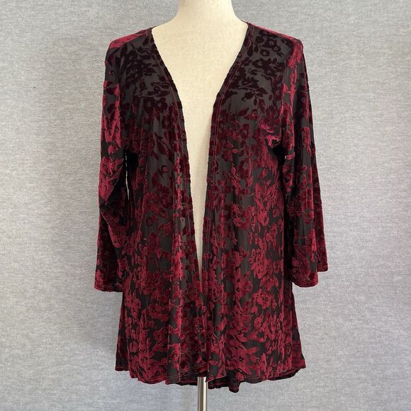 Espresso Sheer Floral Velvet Burnout Cardigan Size M Witchy Whimsigoth Vamp Goth - Picture 2 of 10